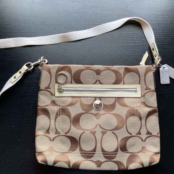 Coach Logo Messenger Bag - Khaki & Off-White - A1076-F14869 - Picture 2 of 7